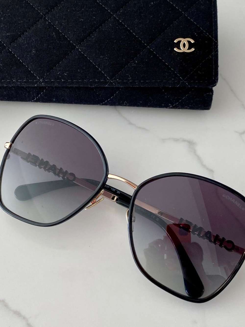 Authentic CHANEL 4283 Butterfly Gold & Black Metal Sunglasses - Gray Gradient 58